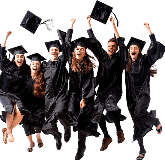 Students jumping in graduation caps celebrating debt-free college